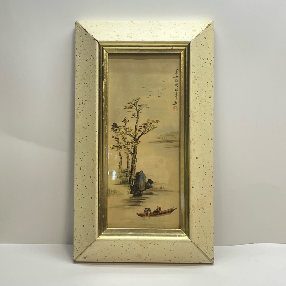 vintage mcm japanese seasons print white‎ gold frame 12x7 inch